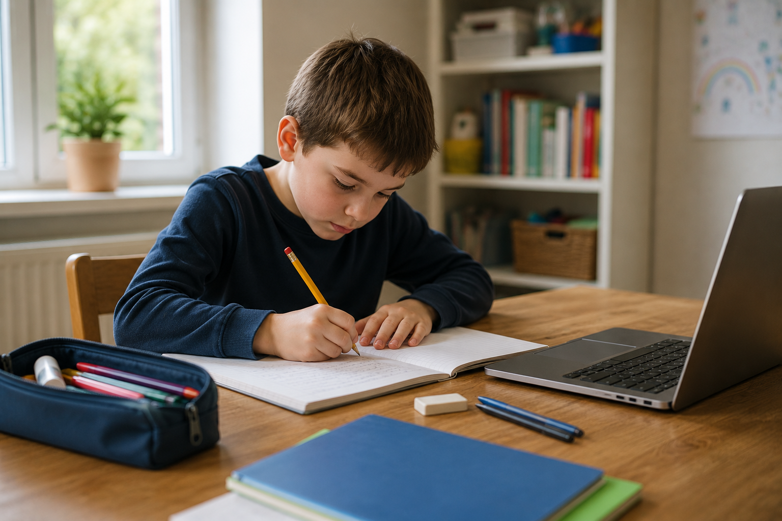 Child working on a school task with handwriting support
