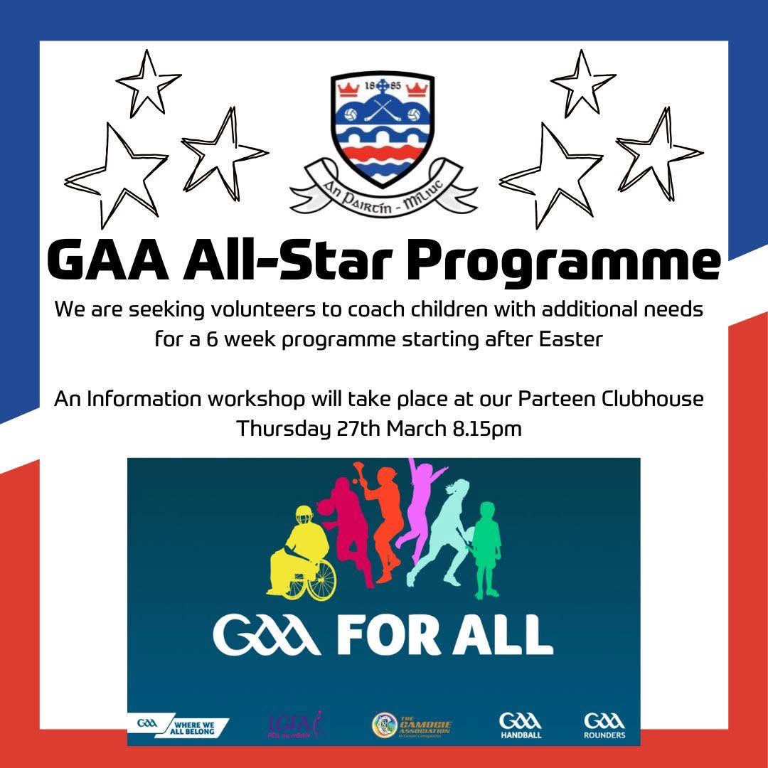 GAA All-Star Programme visual promoting inclusive community sport for children with additional needs